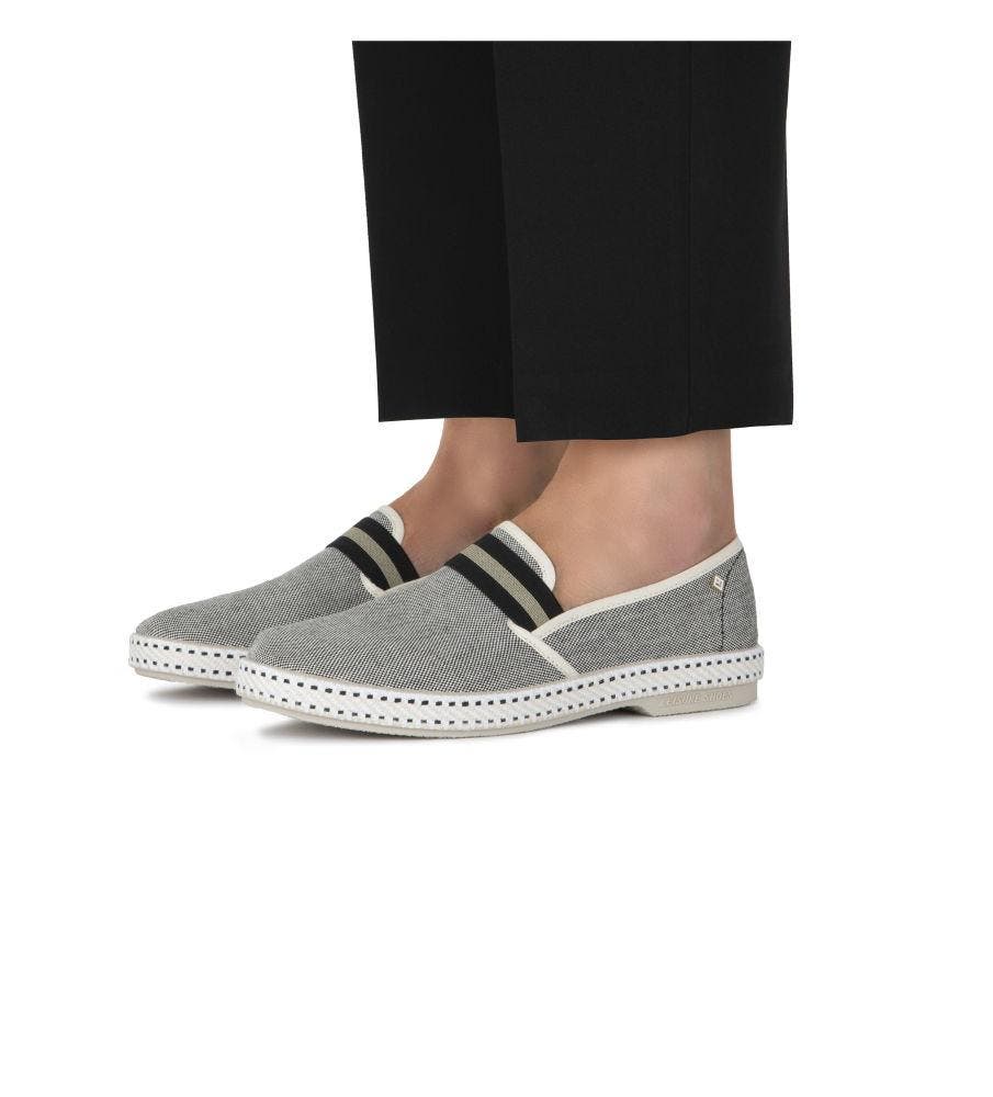 Rivieras Canvas Oxford Loafer with Striped Elastic Band, Alternate, color, Black