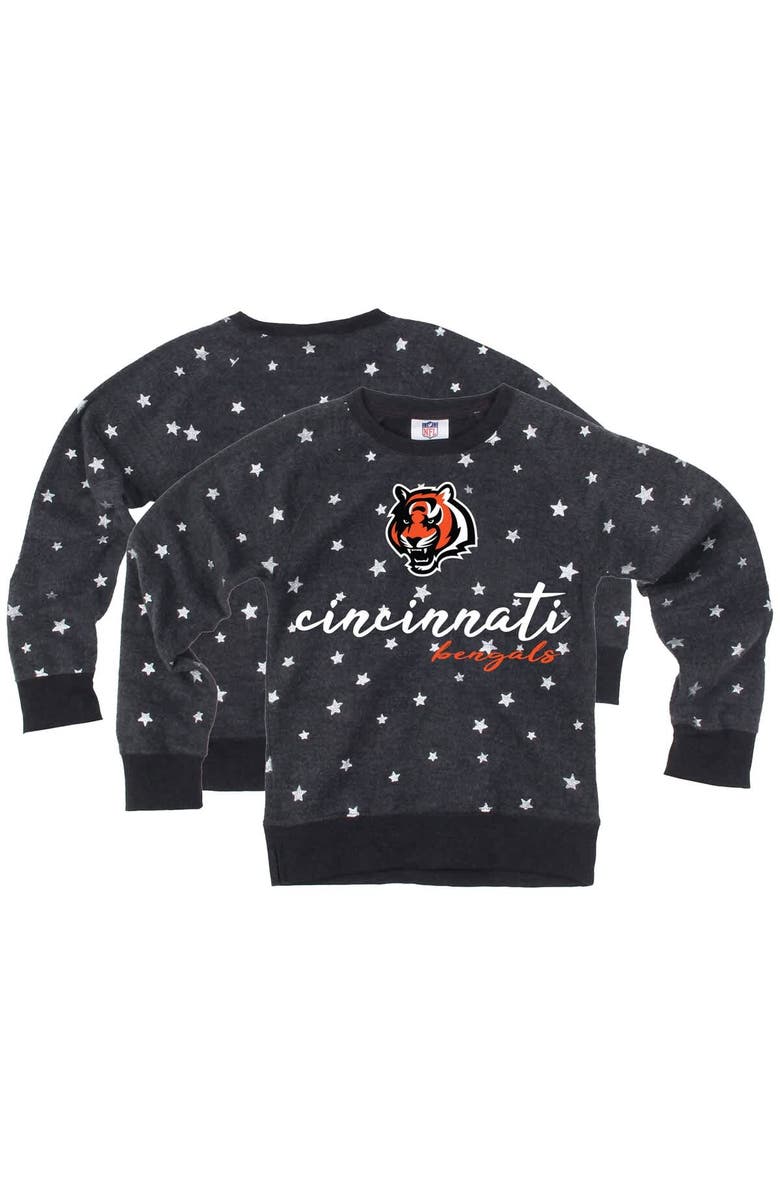 Wes & Willy Girls Youth Wes & Willy Black Cincinnati Bengals Shimmer Star Reverse Fleece Pullover Sweatshirt, Alternate, color,