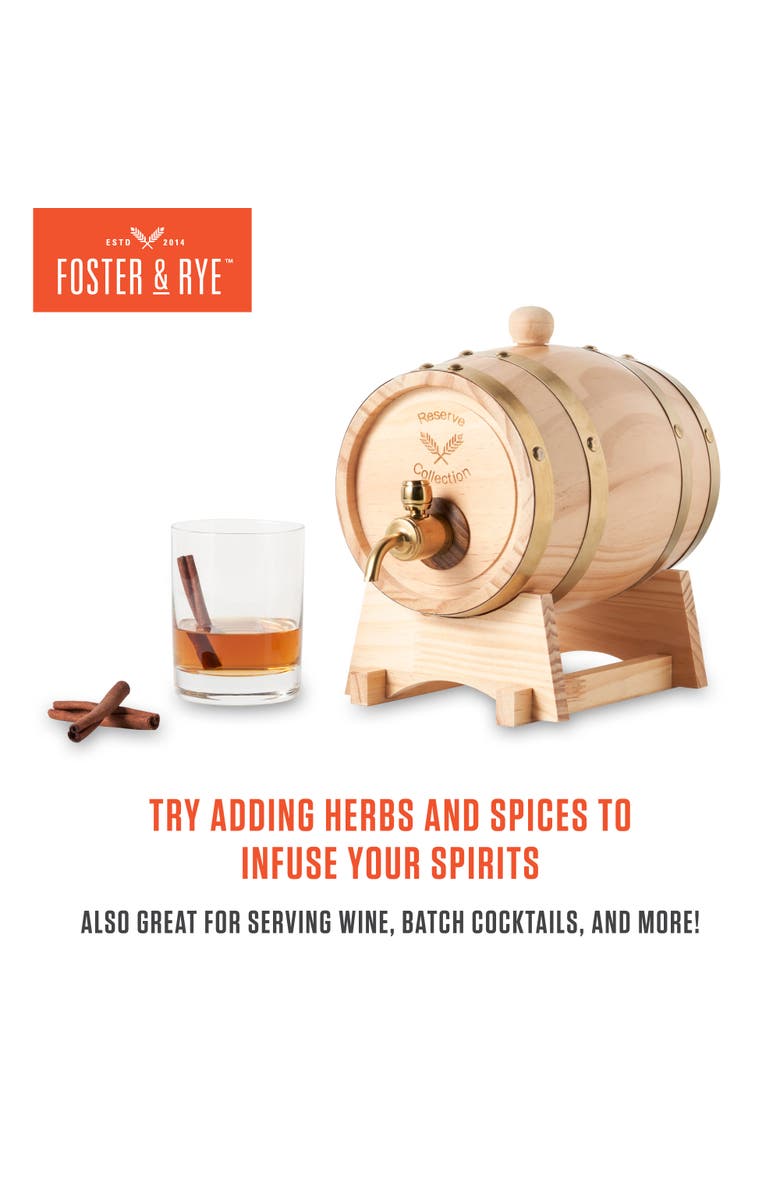Foster & Rye Whiskey Barrel Drink Dispenser, Alternate, color, Brown