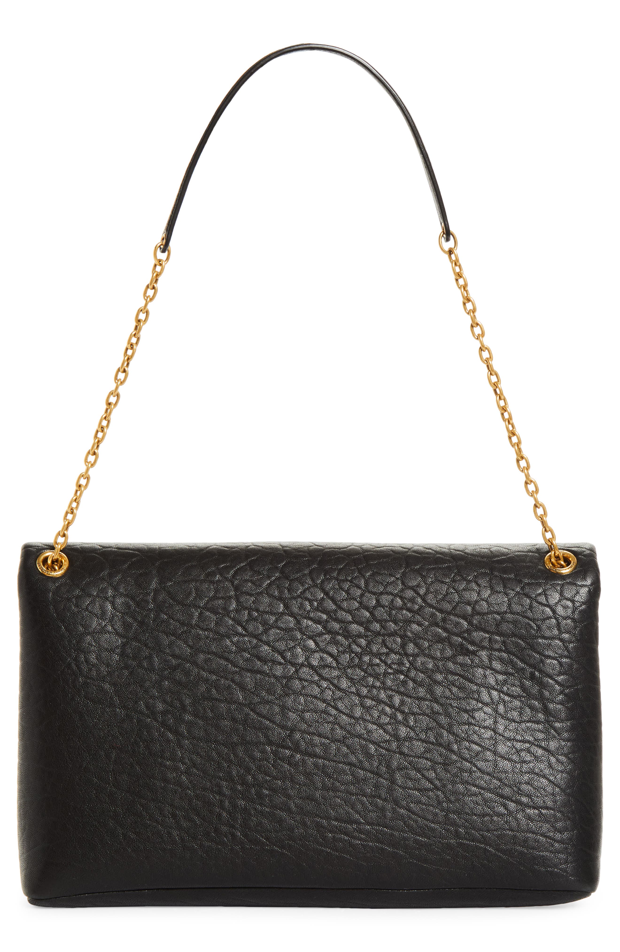 Saint Laurent Cassandre Lambskin Leather Pouch on a Chain, Alternate, color, Noir