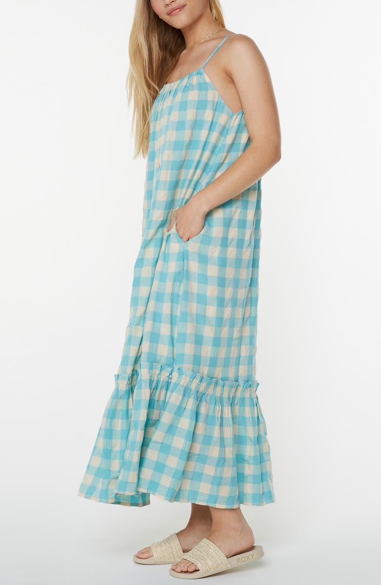 Roxy Sunchaser Check Sleeveless Maxi Dress, Alternate, color, Beige Pucker Up Y/ D Plaid