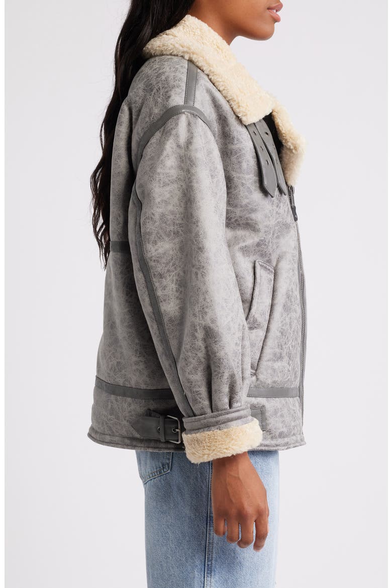 Faux Leather Longline Aviator Jacket, Alternate, color, GREY