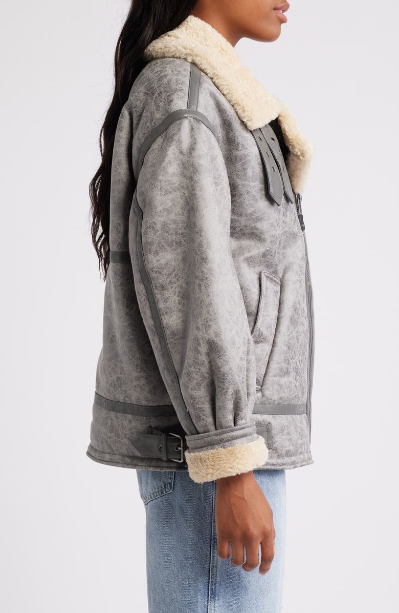 BDG Urban Outfitters Faux Leather Longline Aviator Jacket, Alternate, color, Grey