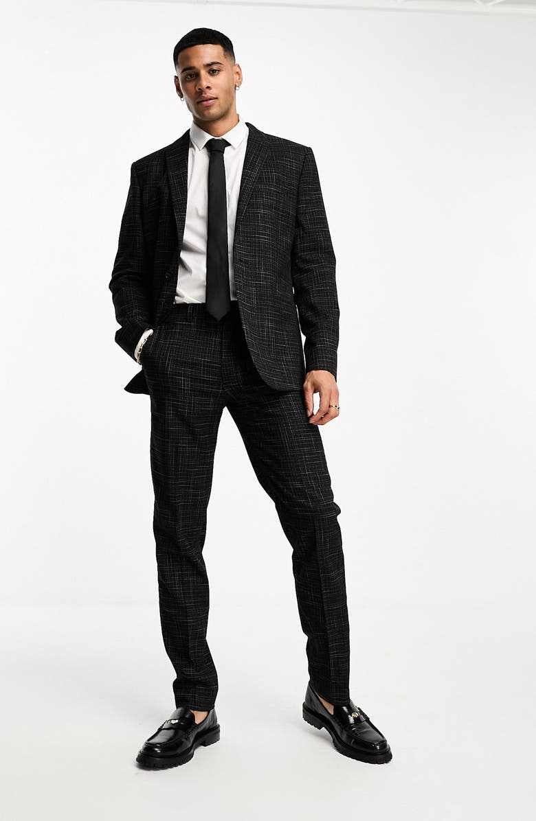 ASOS DESIGN Slim Fit Crosshatch Suit Trousers, Alternate, color,