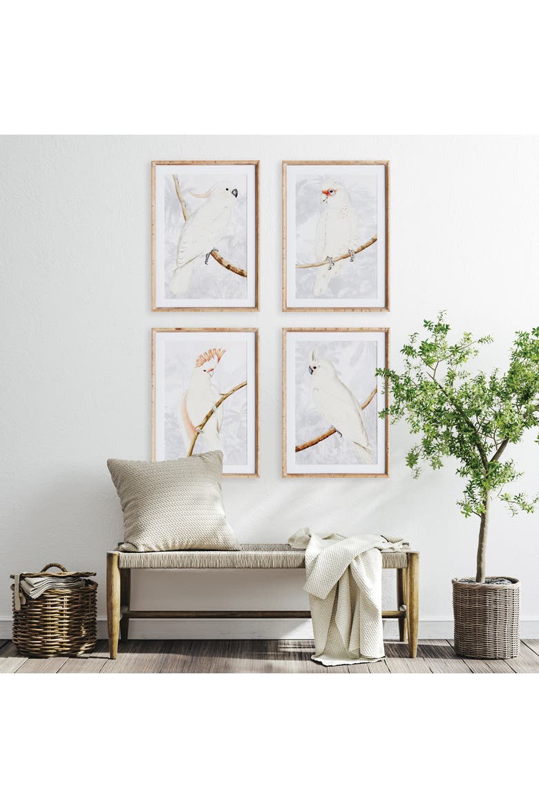 White Cockatoo Prints Framed Wall Art Set of 4, Alternate, color, Beige