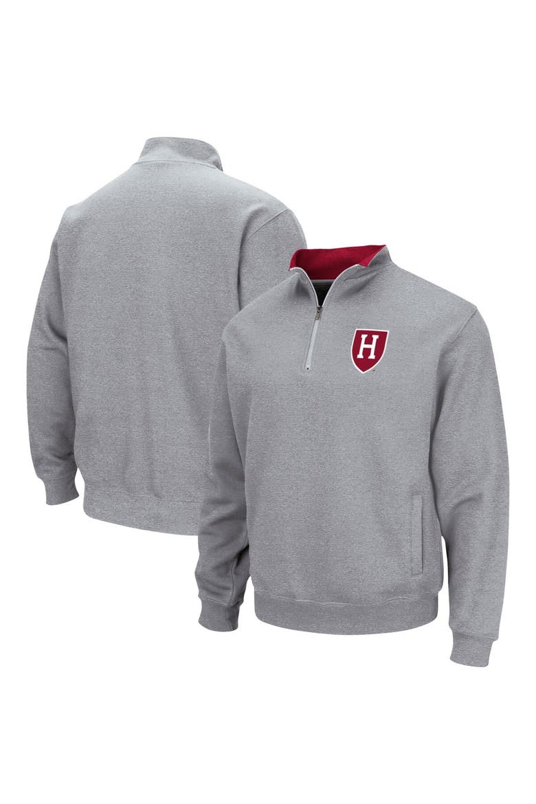 Men's Colosseum Heathered Gray Harvard Crimson Tortugas Team Logo Quarter-Zip Jacket, Main, color, Heather Gray