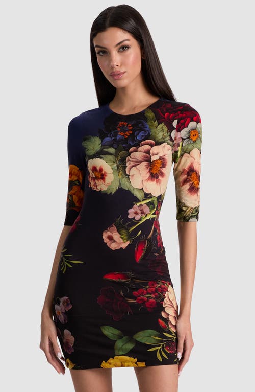 Alice And Olivia Magic Garden Gradient Delora Crewneck Mini Dress In Multi