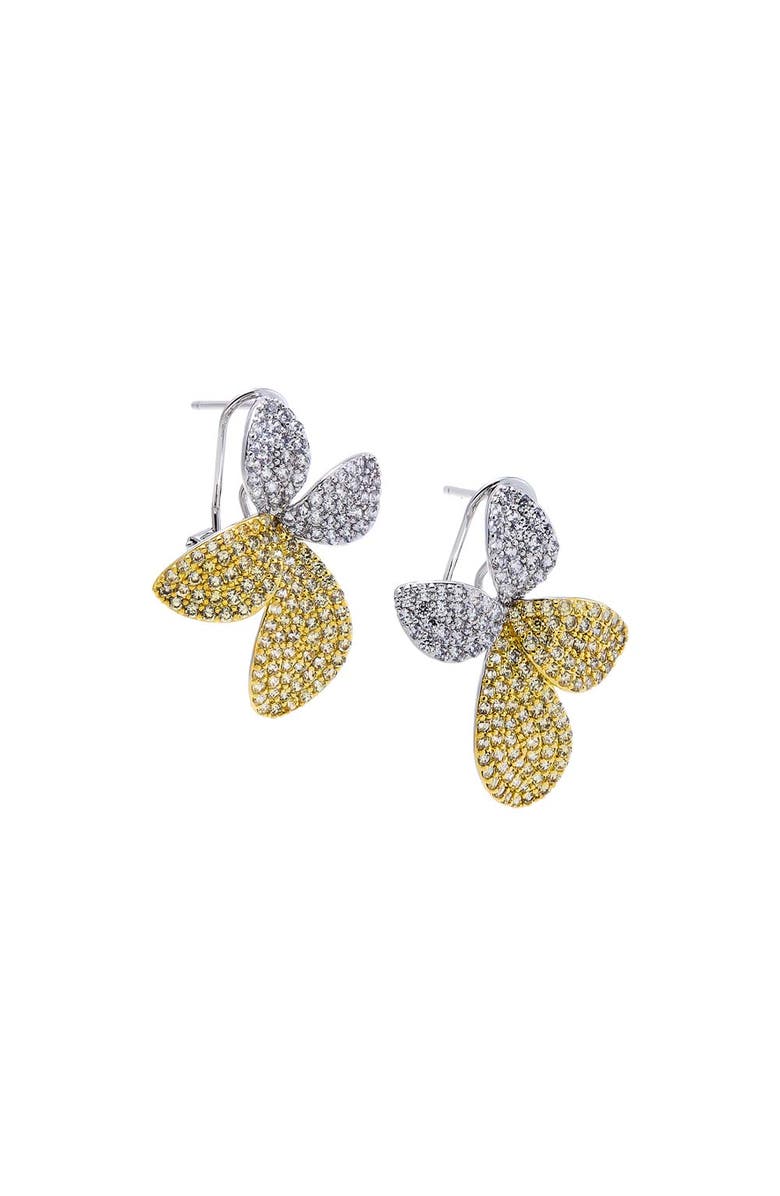 BY ADINA EDEN Two Tone Pave Petal Drop Stud Earring, Main, color, Two-Tone