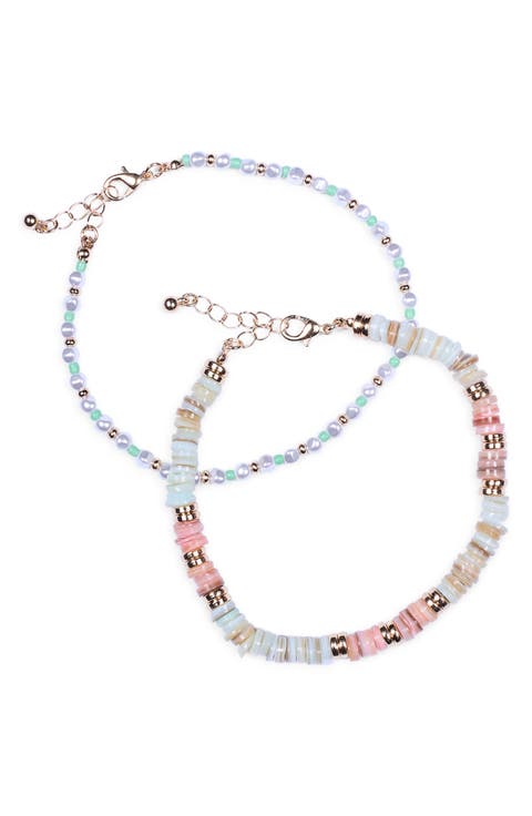 Set of 2 Heshi Faux Pearl Beaded Anklet Set