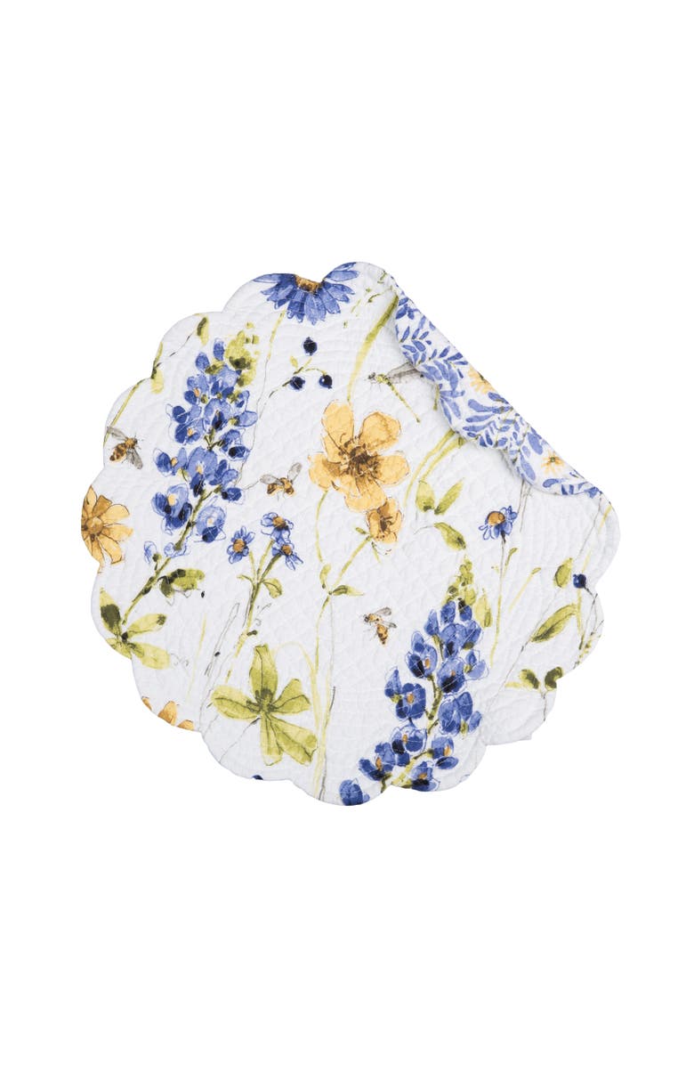 C&F Home Lovely Blues Scalloped Round Placemats Set of 6 Floral Design All Seasons, 17", Alternate, color, Blue