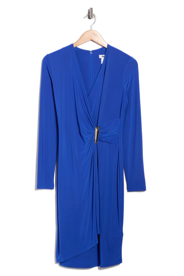 Long Sleeve Faux Wrap Dress, Alternate, color, ATLANTIC BLUE
