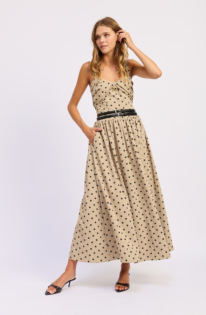 En Saison Hatley Polka Dot Belted Maxi Dress, Alternate, color, Tan Black