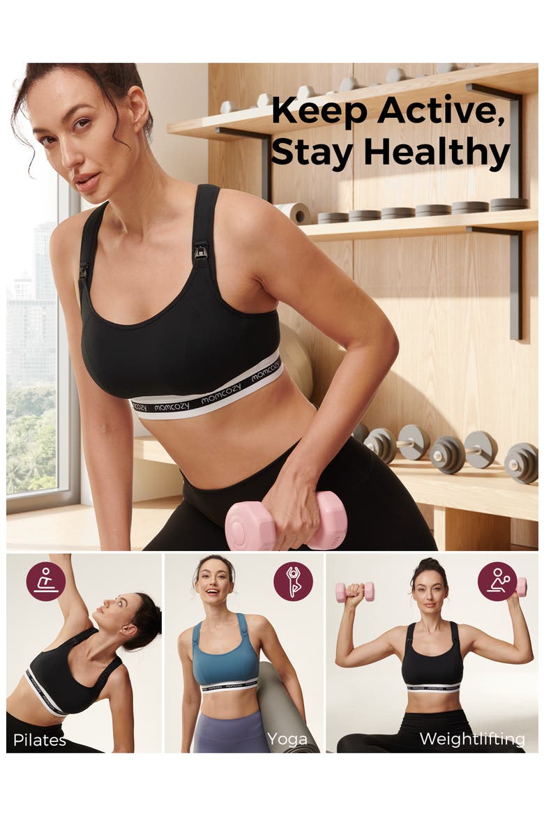 Low Impact Nursing Sports Bra, Alternate, color, BLACK