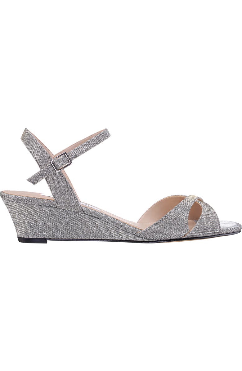 Nina Flora Ankle Strap Wedge Sandal, Alternate, color, Steel