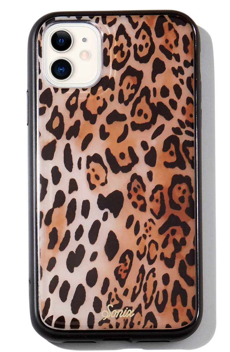 Sonix Watercolor Leopard iPhone 11 Case & Slide Silicone Phone Ring, Alternate, color,