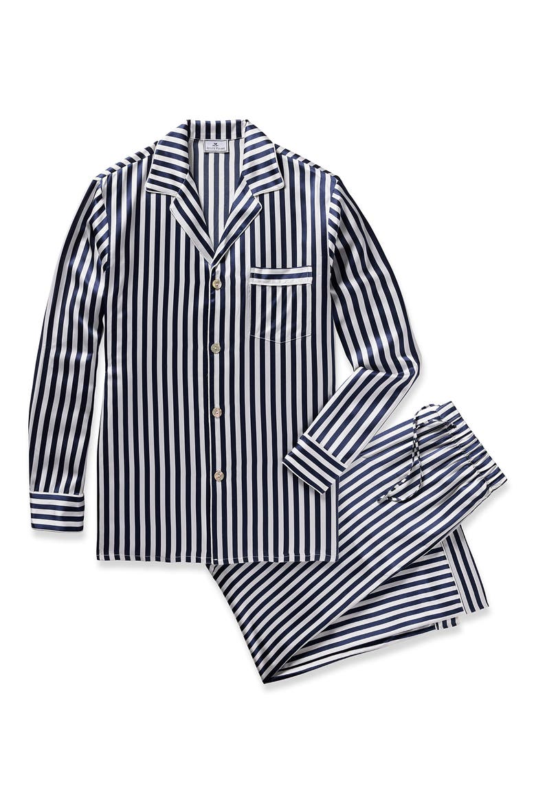 Bengal Stripe Silk Pajamas, Alternate, color, NAVY