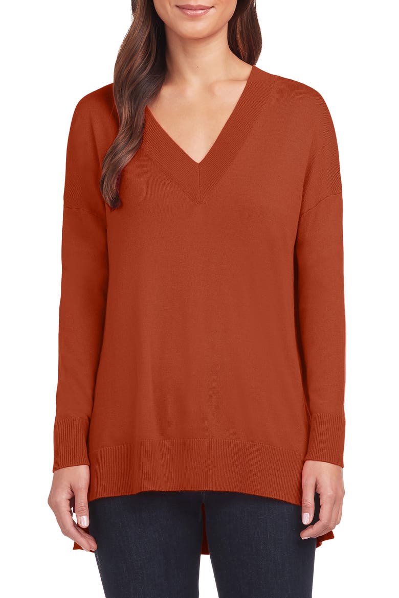 Side Slit Sweater, Main, color, BRICK