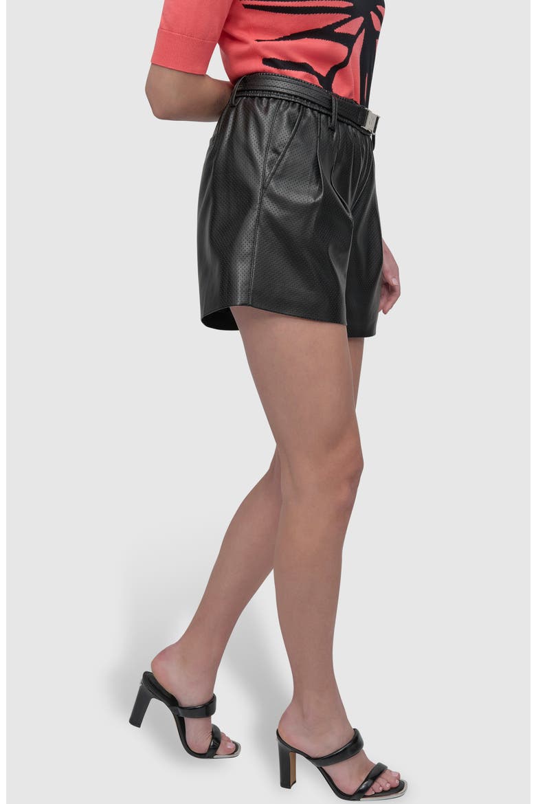 Perforated Faux Leather Shorts, Alternate, color, BLACK