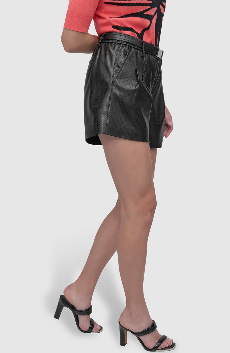 DKNY Perforated Faux Leather Shorts, Alternate, color,