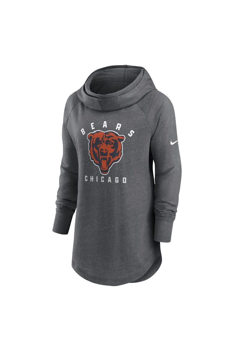 Women's Nike Heather Charcoal Chicago Bears Raglan Funnel Neck Pullover Hoodie, Alternate, color, Heather Charcoal