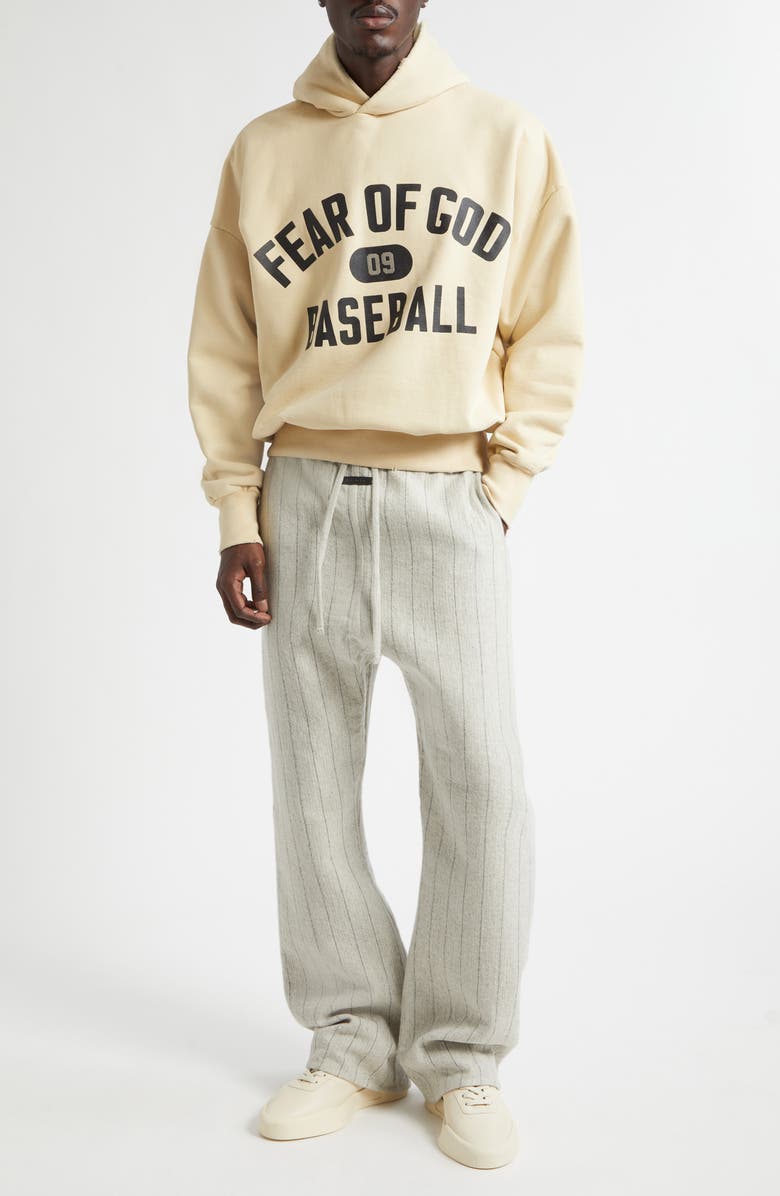 Fear of God Classic Fit '09 Cotton Fleece Logo Graphic Hoodie, Alternate, color, Dirty Ivory
