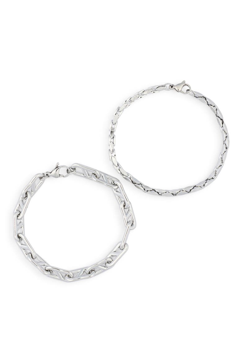 Men's 2-Pack Stainless Steel Chain Link Bracelets, Alternate, color, STAINLESS