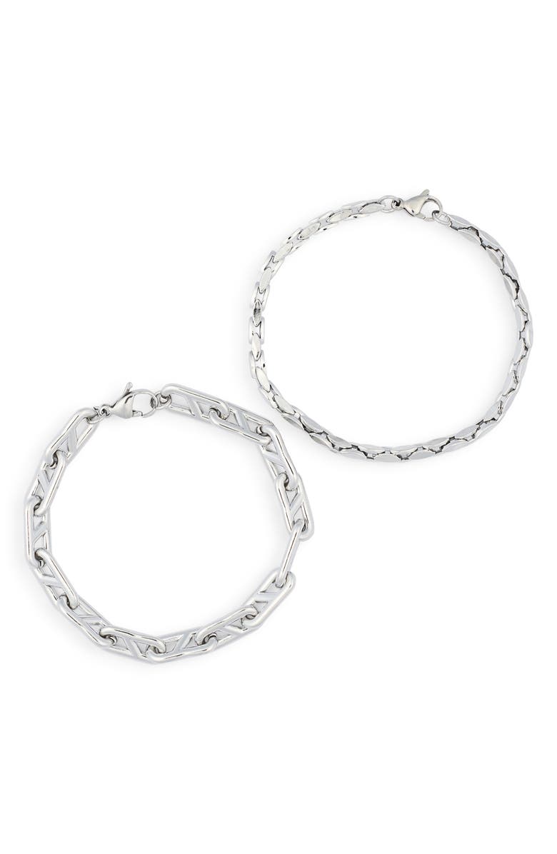 NORDSTROM RACK Men's 2-Pack Stainless Steel Chain Link Bracelets, Alternate, color, Stainless