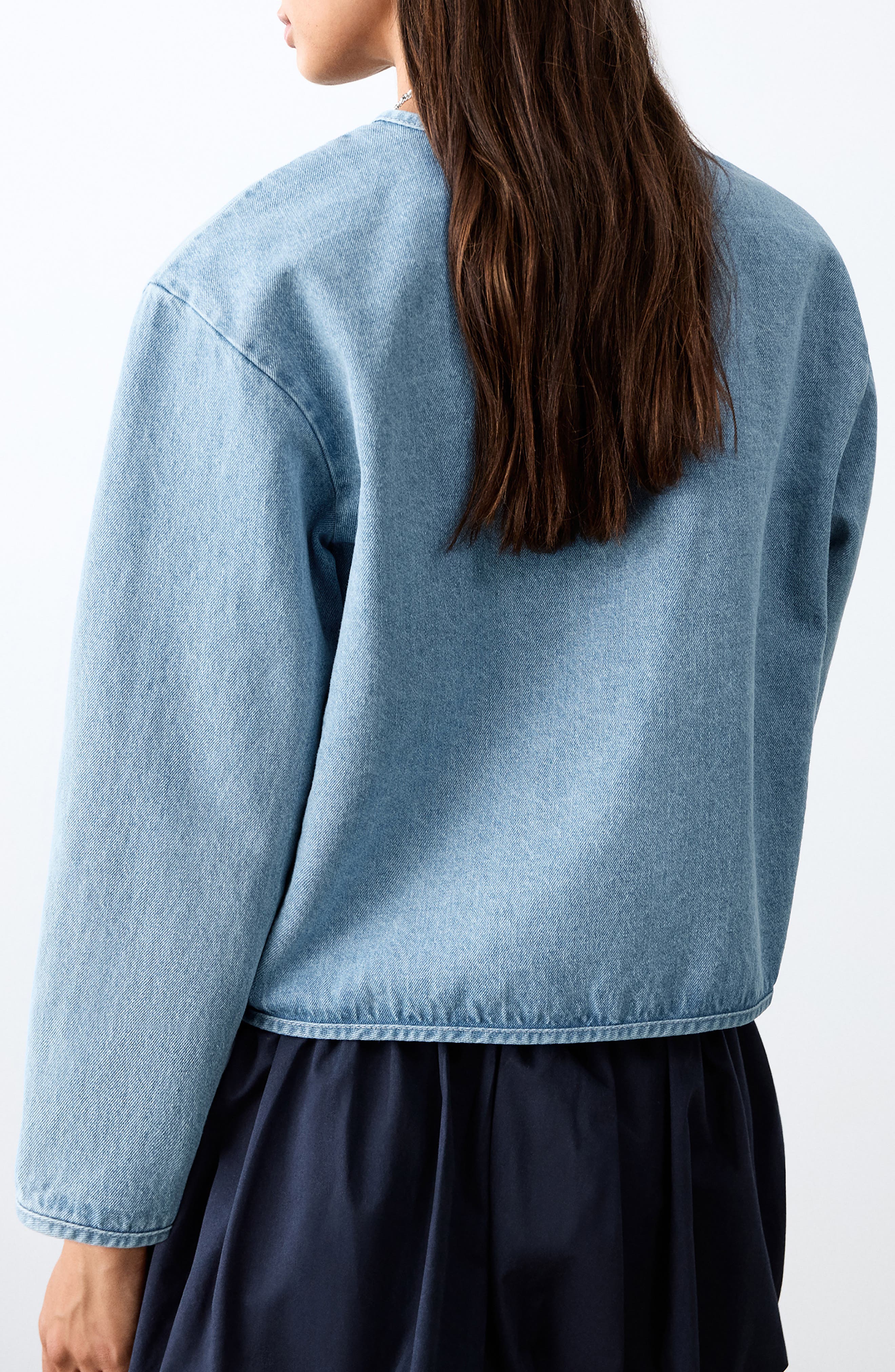 Collarless Denim Jacket - image 2