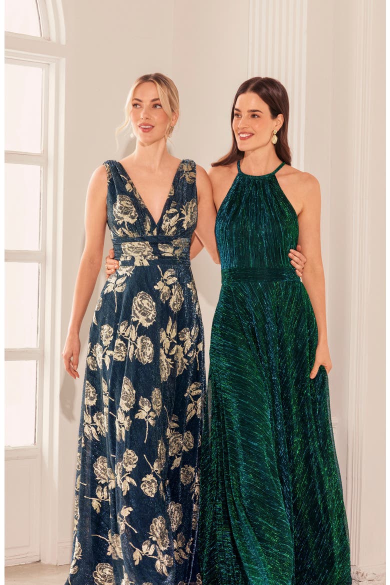 Rose Crinkle Gown, Alternate, color, TEAL/ GOLD