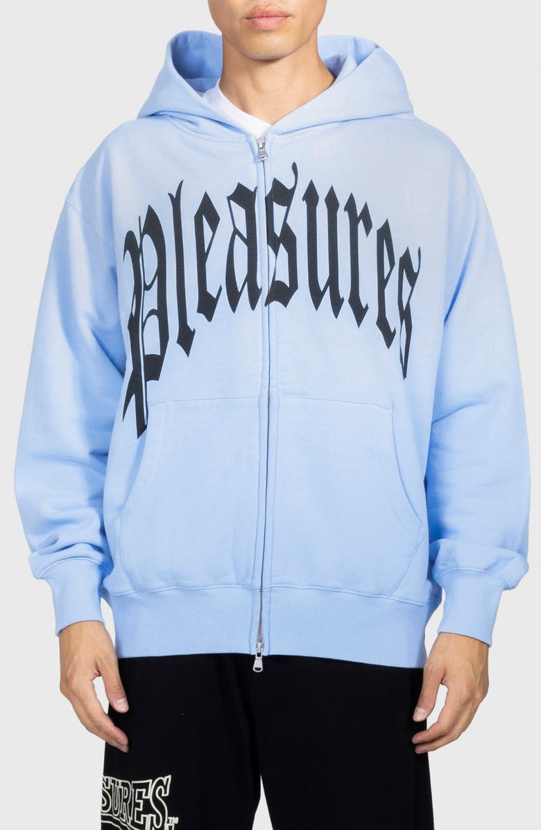 PLEASURES Twitch Graphic Zip Hoodie, Main, color, Powder Blue