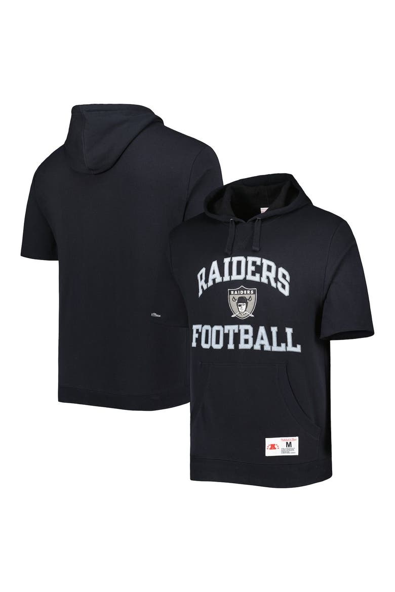 Men's Mitchell & Ness Black Las Vegas Raiders Washed Short Sleeve Pullover Hoodie, Main, color, Black