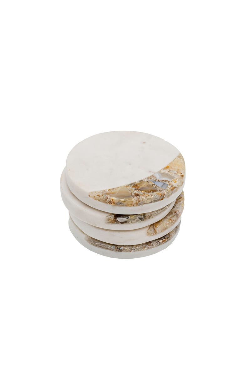 Foreside Home and Garden Set of 4 Brown Agate and Marble Coasters, Main, color, Beige