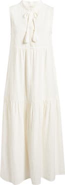 Elan Tiered Cotton & Linen Cover-Up Dress