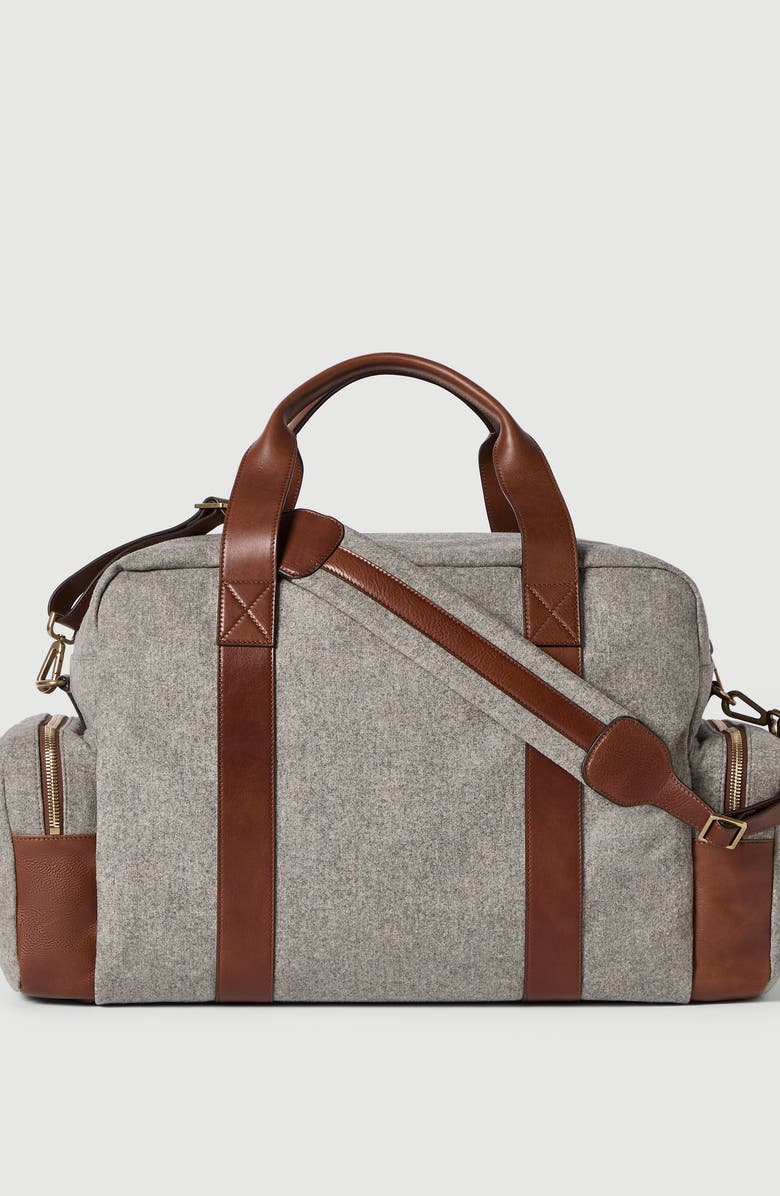 Brunello Cucinelli Virgin wool, alpaca and cashmere flannel leisure bag with grained calfskin inserts, Alternate, color, Medium Grey