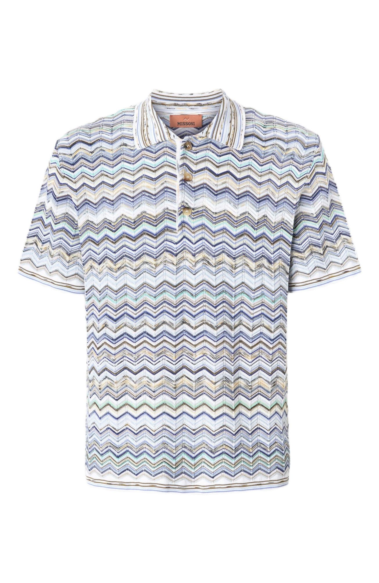 Cotton Knit Polo Shirt With Chevron Pattern - image 2