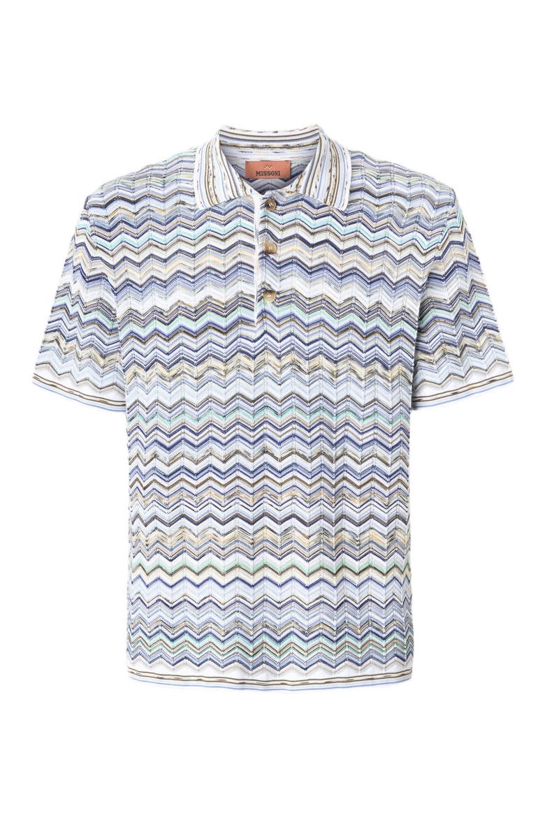 Cotton Knit Polo Shirt With Chevron Pattern, Alternate, color, Light Blue