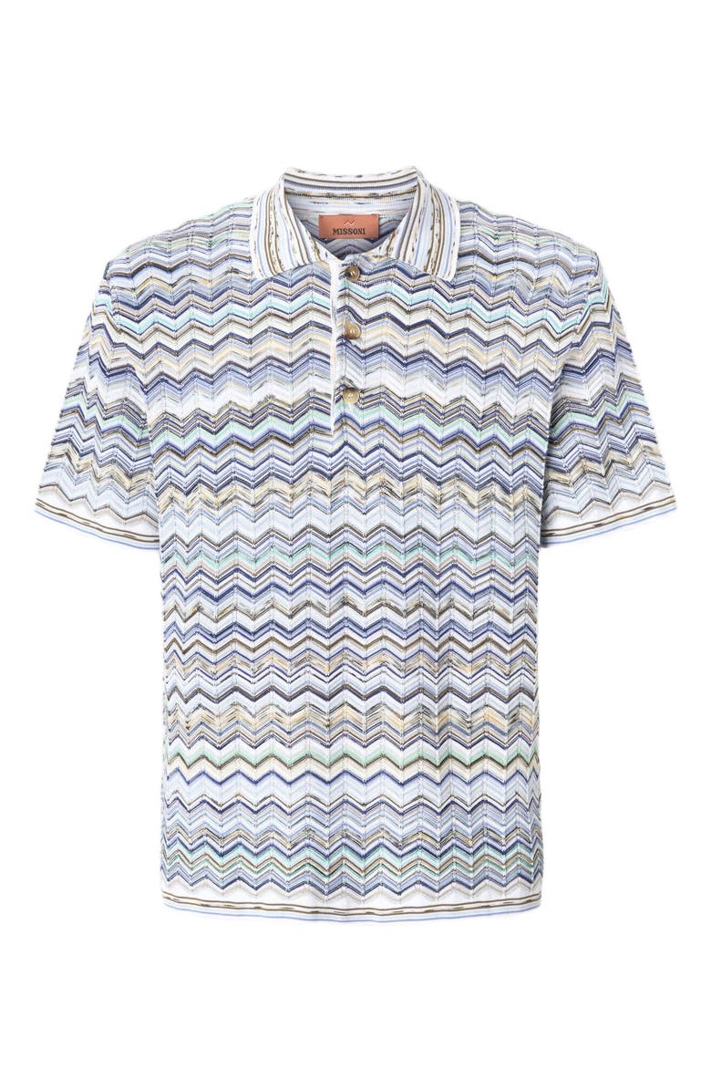 Missoni Cotton Knit Polo Shirt With Chevron Pattern, Alternate, color, Light Blue