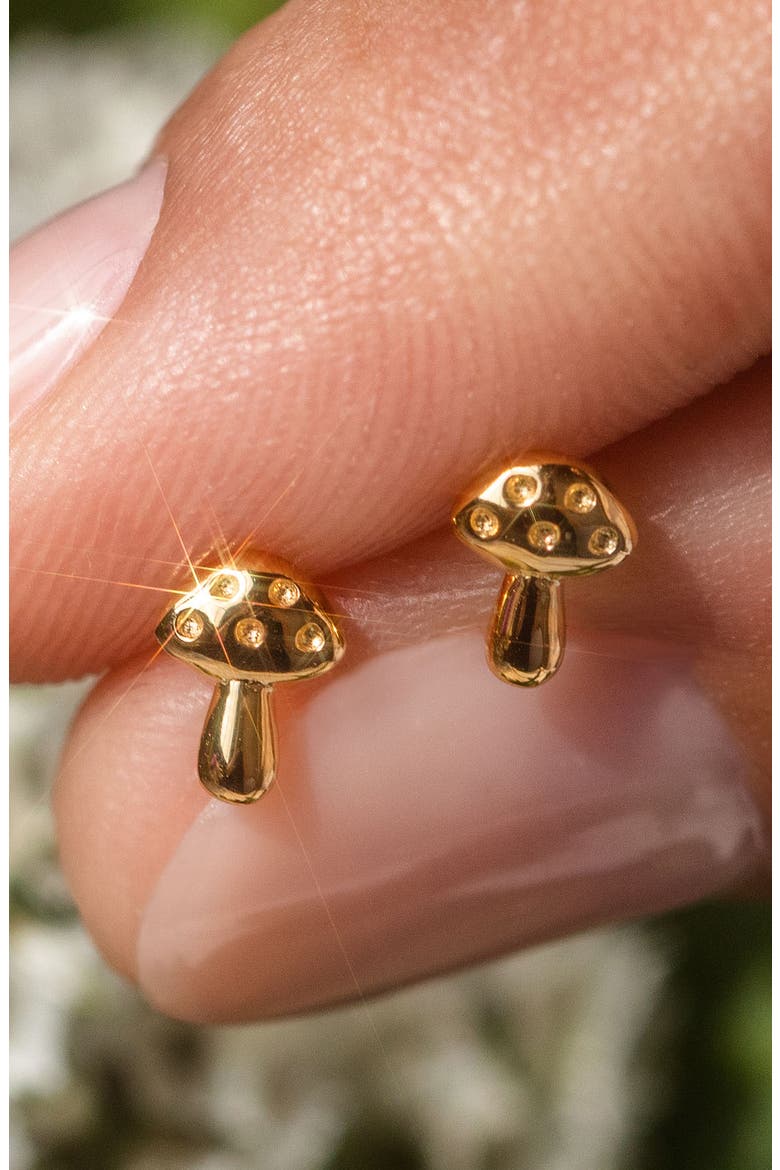 Solid 9K Gold Mushroom Stud Earrings, Alternate, color, GOLD