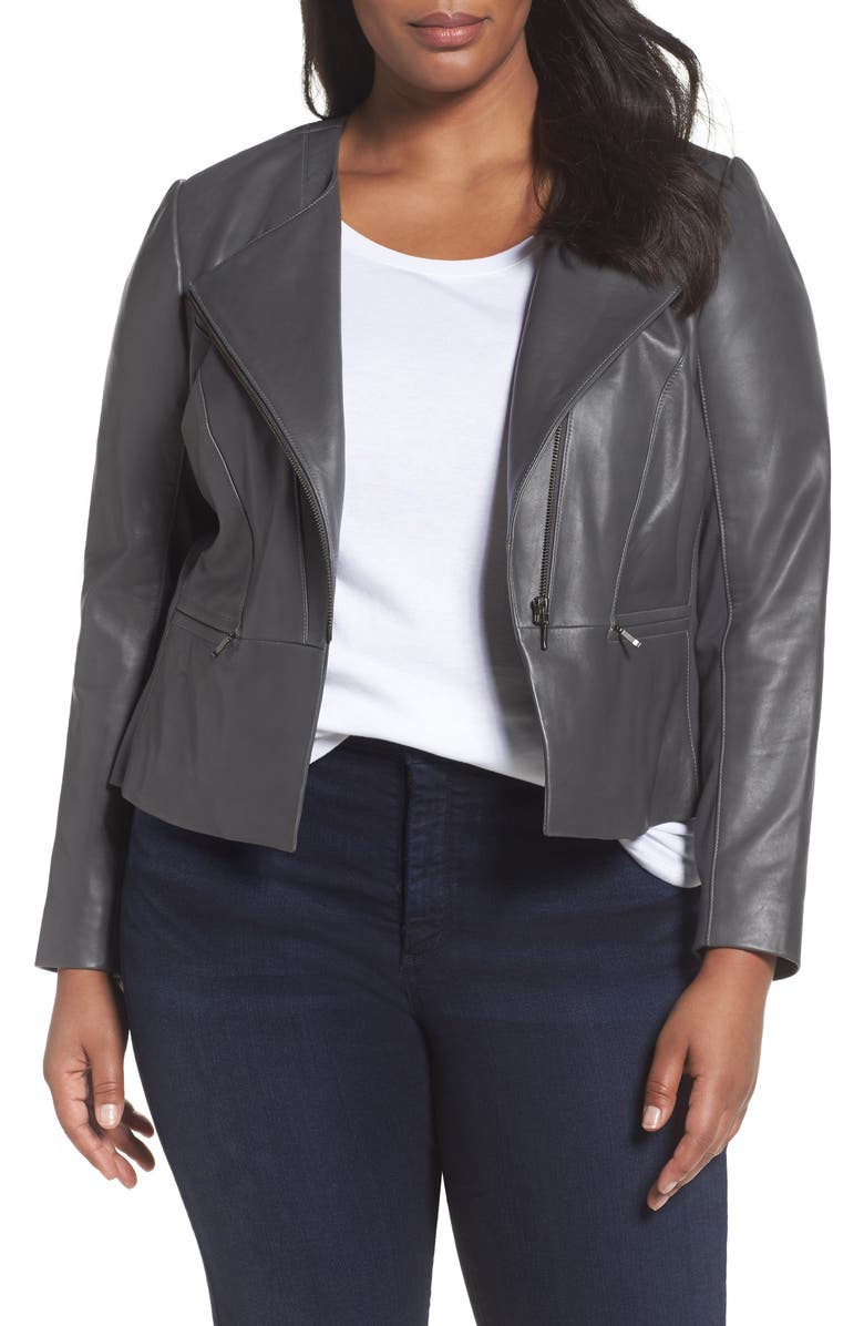 Sejour Leather Collarless Jacket, Main, color, 
