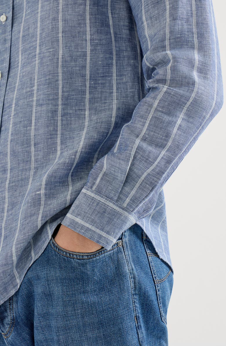 Brunello Cucinelli Striped twill shirt, Alternate, color, Denim