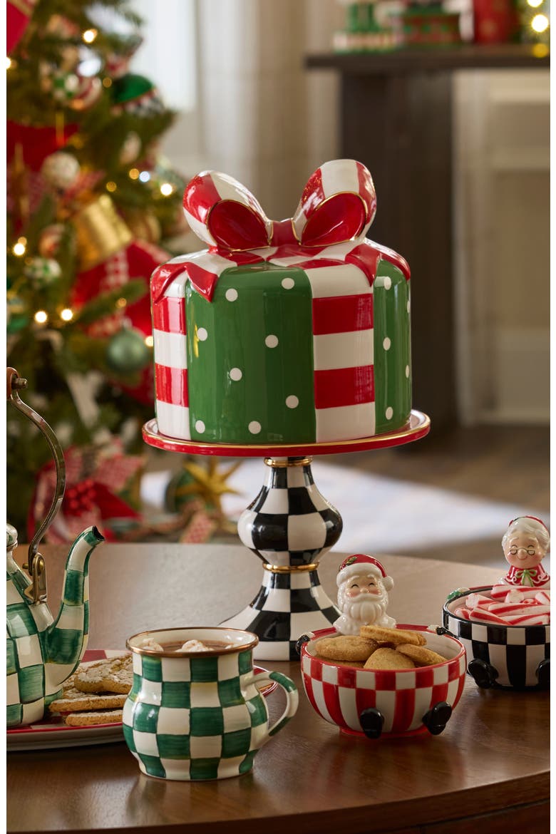 Check It Out Gift Box Lidded Ceramic Cake Stand, Alternate, color, GREEN
