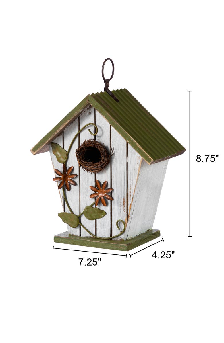 Glitzhome Distressed Solid Wood Decorative Outdoor Garden Birdhouse with 3D Flower or Maple, Alternate, color, Green