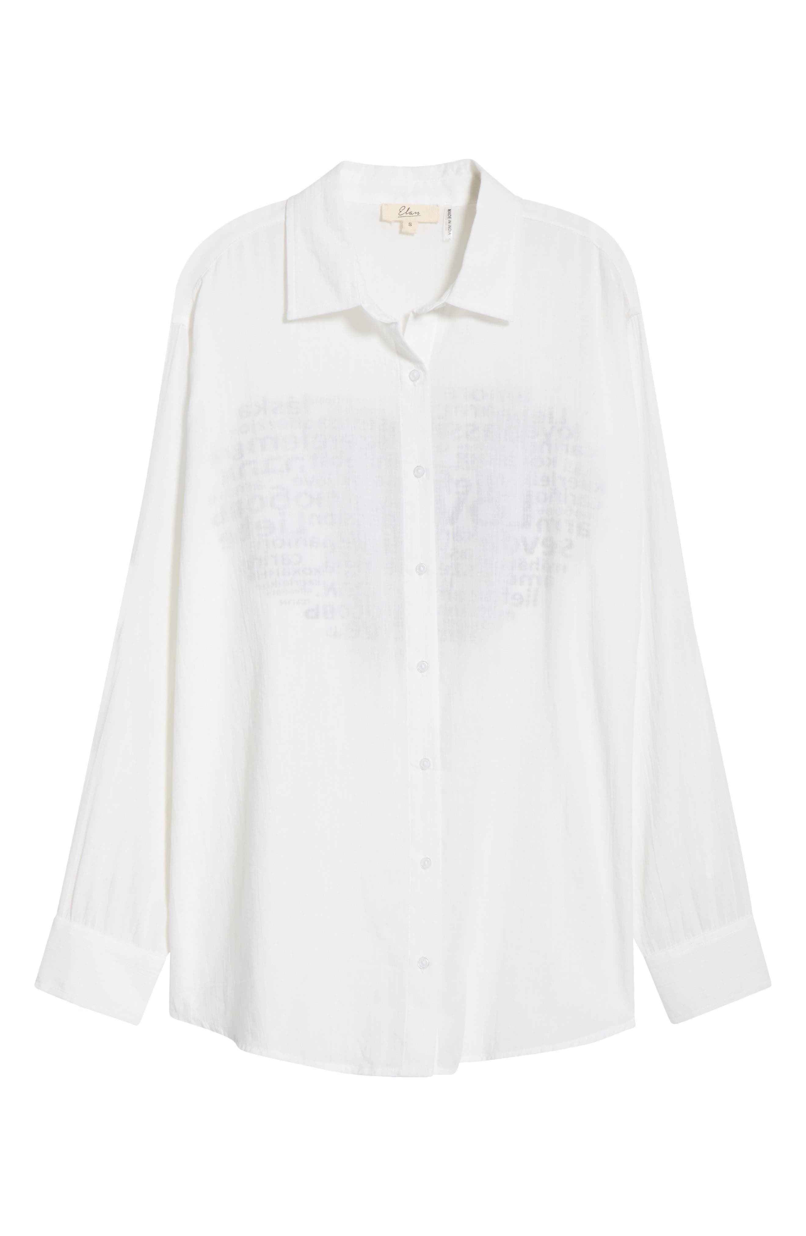 Elan Evil Eye Print Button-up Cover-up Shirt In White