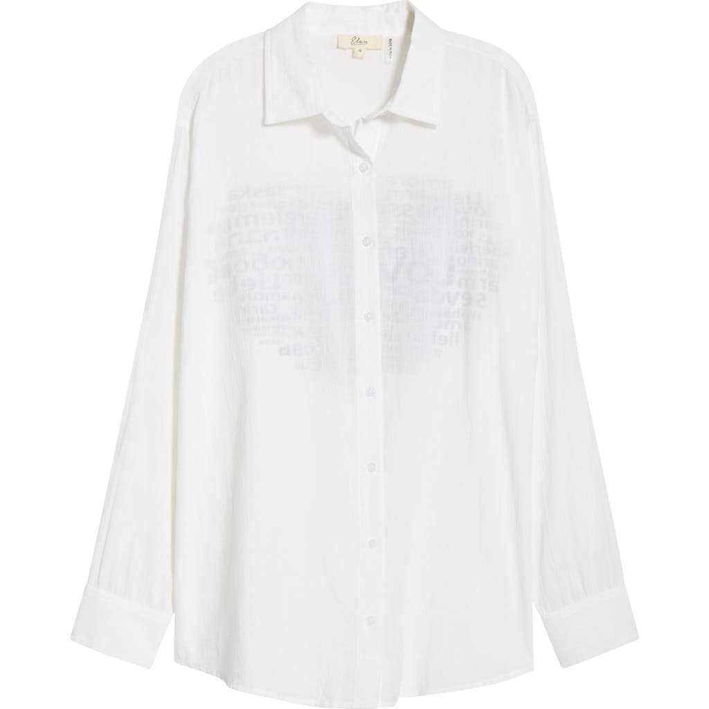 Elan Evil Eye Print Button-up Cover-up Shirt In White