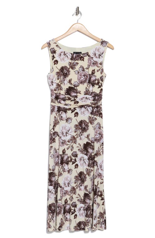 Connected Apparel Floral Sleeveless Shirred Waist Midi Dress In Butter