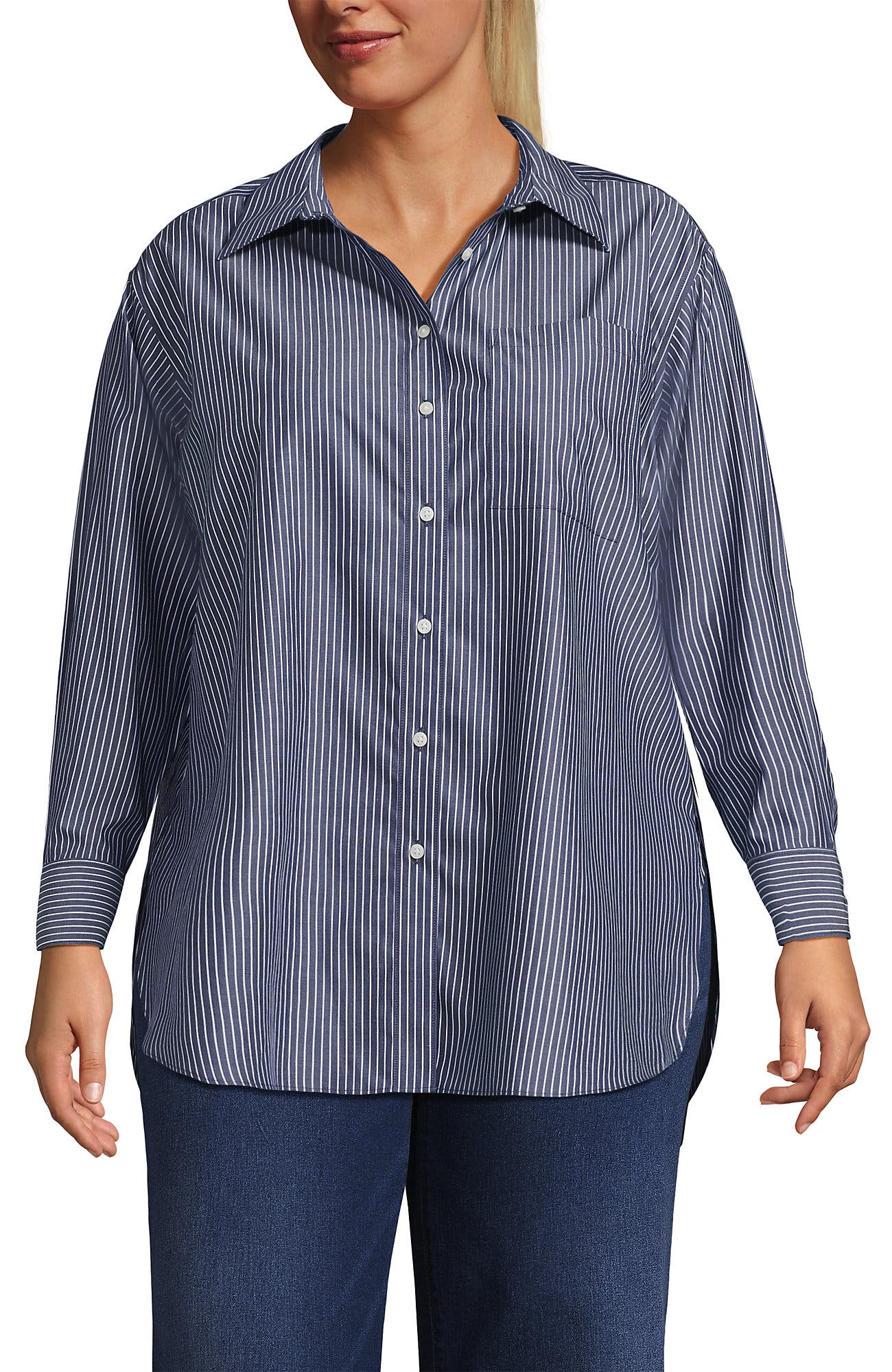 Plus Size Oversized No Iron Tunic with Statement Collar Shirt - image 5