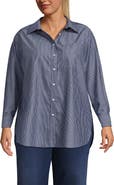 Lands' End Plus Size Oversized No Iron Tunic with Statement Collar Shirt
