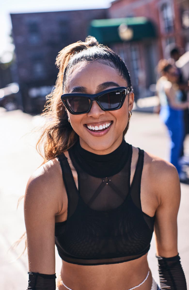 QUAY On the Radio 50mm Polarized Cat Eye Sunglasses, Alternate, color, Black / Smoke