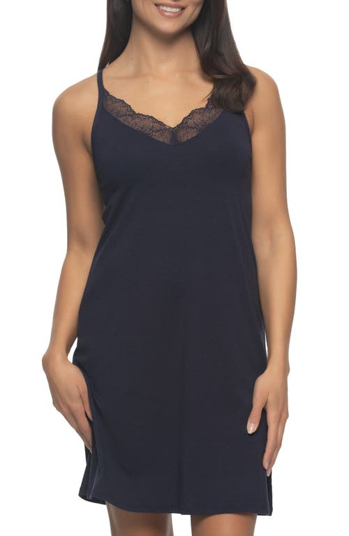 Felina Women's Desiree Short Sleeves With Lace Trim Chemise Sleepwear In Eclipse