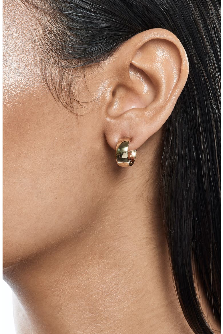 14K Gold Wide Huggie Hoop Earrings, Alternate, color, WHITE GOLD